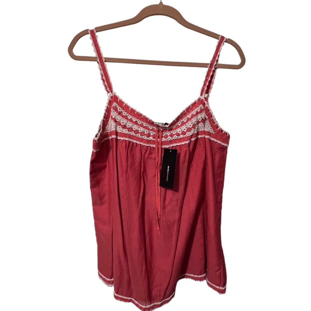 BCBGMaxAzria Burnt Orange Silk Cotton Blend Tank Cami Crochet Detail Medium